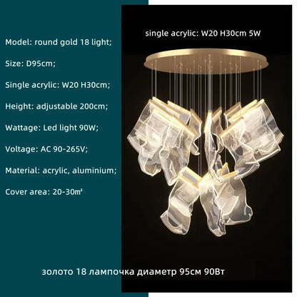 Decorbites™ Acryl-Blätter-Kronleuchter LED-Leuchte dimmbar Luxus-Pendant für die Hausdekoration