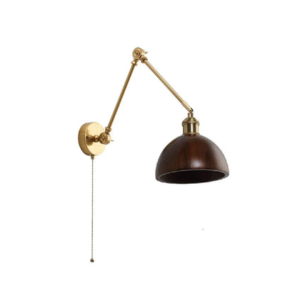DecorBites™ Copper Swing Arm LED Wall Sconce with Pull Chain Switch, Modern Nordic Wooden Lamp