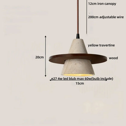 Decorbites™ LED-Drehknopf-Schalter-Pendant-Lampe Gelber Travertin Kupfer Wabi-Sabi Hängelampen