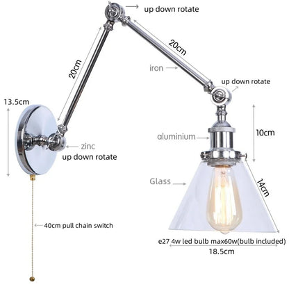 Decorbites™ Industrielles Loft Schwenkarm-LED-Wandleuchte Glas Vintage Spiegel-Lampe