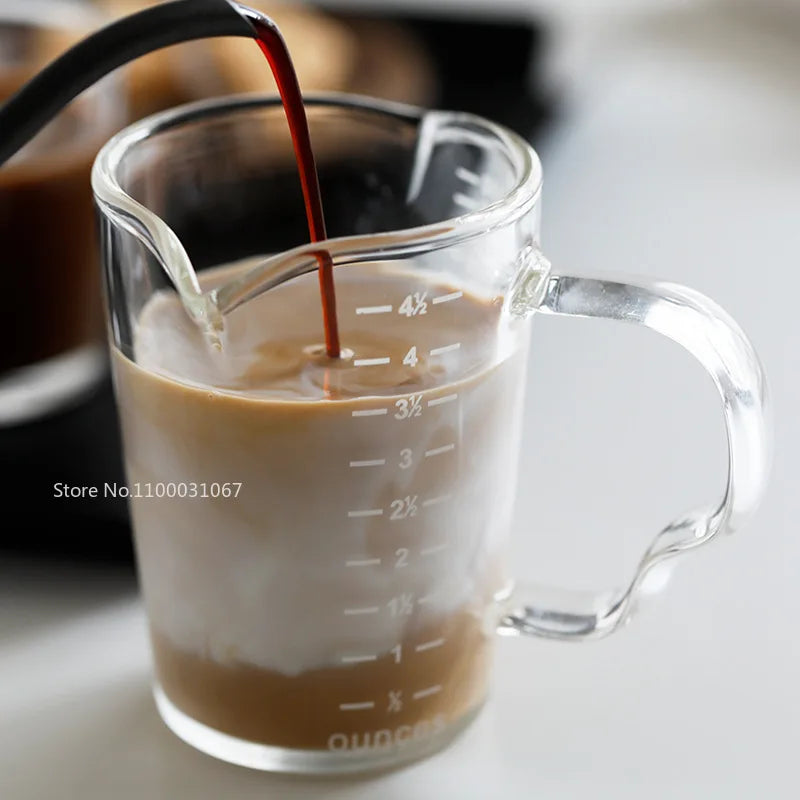 Decorbites™ Espressoglasbecher mit Holzeingriff & Messbecher Milch-Latte-Kanne