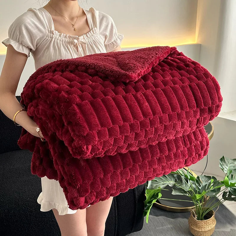 DecorBites™ Double-Layer Lamb Plush Throw Blanket for Home and Travel