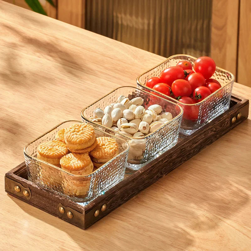 Glass Wood Serving Tray