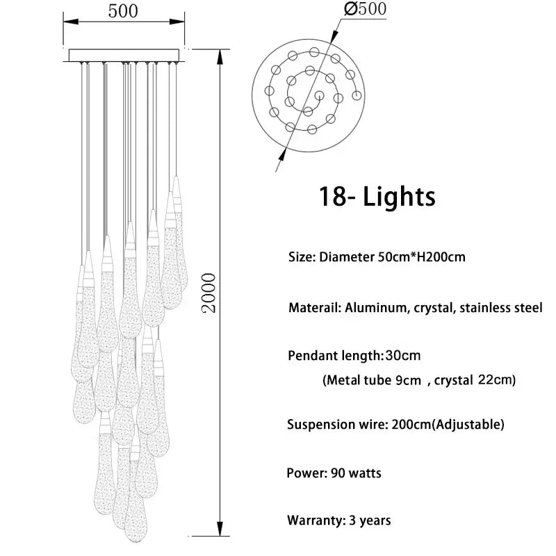 Gold Crystal Staircase Fixture