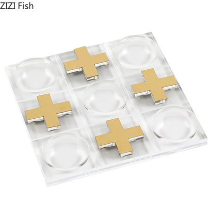 Decorbites™ Acryl-Tic-Tac-Toe-Schachbrett-Set: Geometrische Kunstwerke Ornamente & Schachfiguren