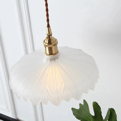 Japanese Brass Semi-Circle Glass Pendant Light