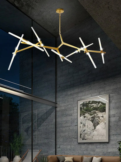 Decorbites™ Gold Zweig LED Kronleuchter für Treppenhaus in Duplex-Villa – Moderne Innenbeleuchtung