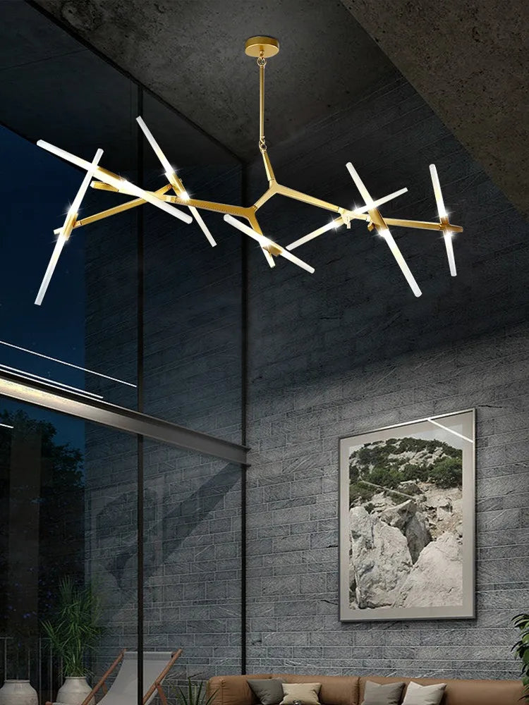 Gold Branch LED Chandelier For Staircase