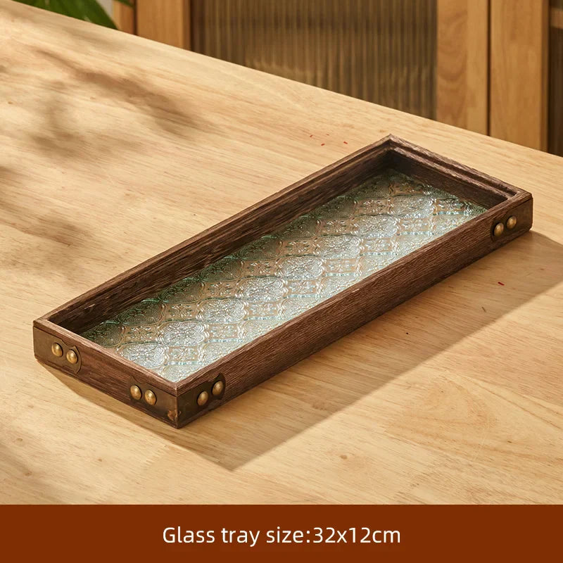 Glass Wood Serving Tray