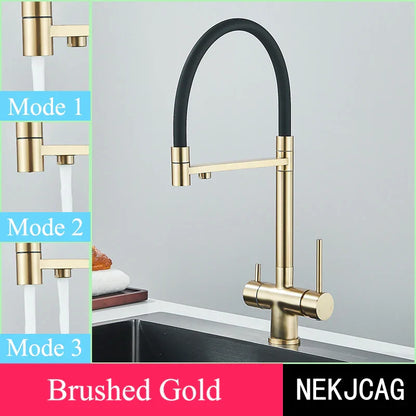 Decorbites™ Gebürstetes Gold 360° Drehbarer Ausziehbarer Küchenfilterarmatur mit Zweigängigem Griff