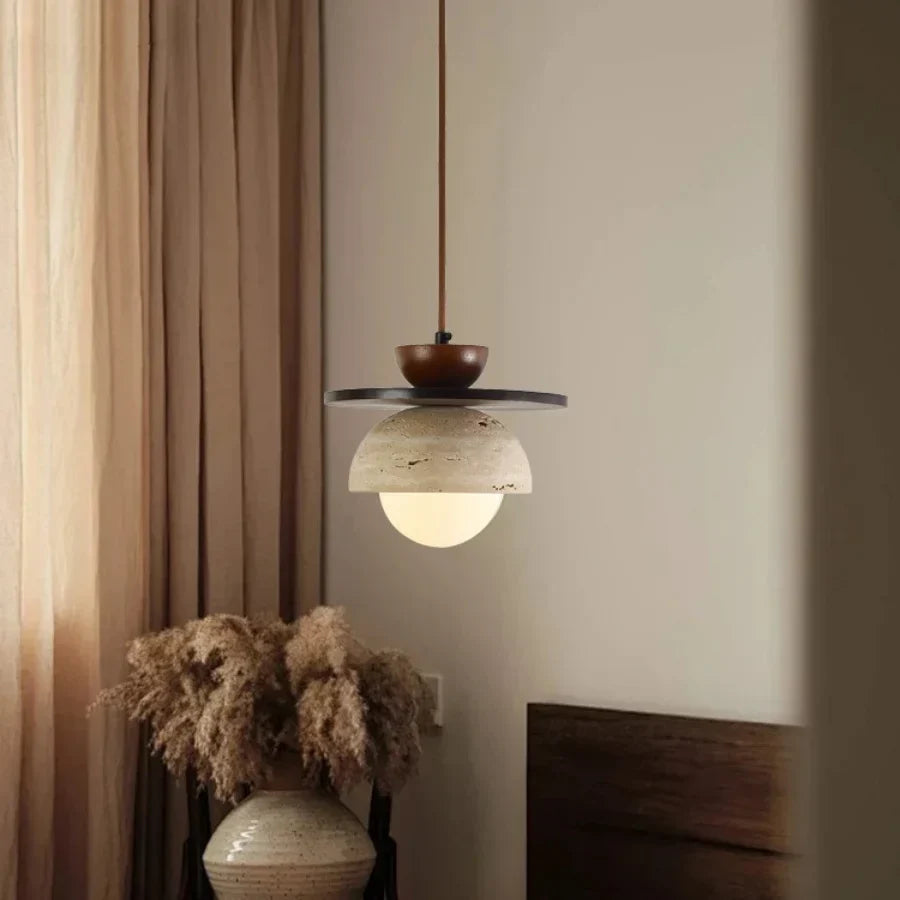 Decorbites™ Glasball-LED-Hängeleuchte für Kaffee-, Wohn- und Esszimmer mit natürlichem Holz und Stein