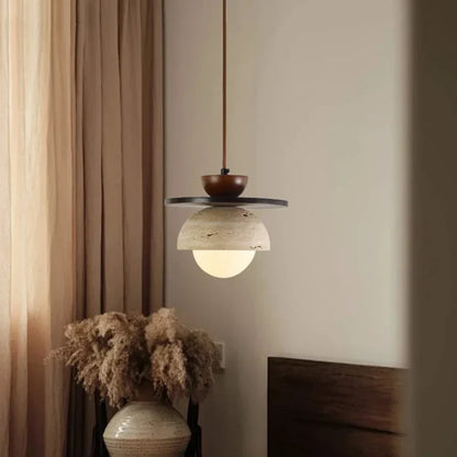 Decorbites™ Glasball-LED-Hängeleuchte für Kaffee-, Wohn- und Esszimmer mit natürlichem Holz und Stein