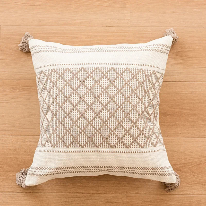 DecorBites™ Geometric Embroidered Crocheted Throw Pillow Cover for a Stylish Sofa