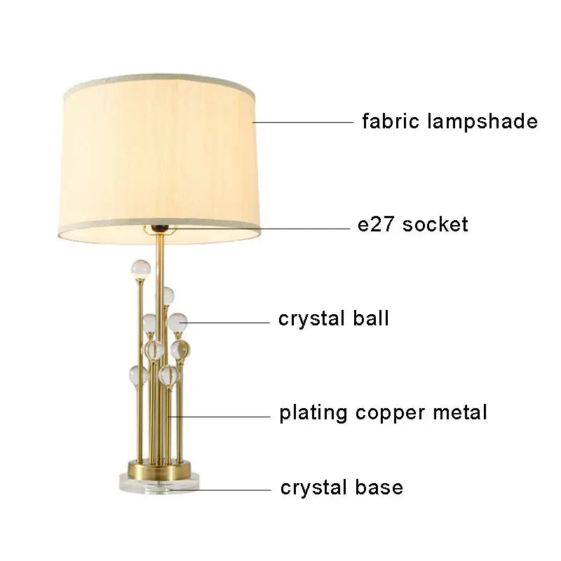 Decorbites™ Kristall-Nachttischlampe: Modernes nordisches Design, Stoff-Lampenschirm für Wohnzimmer & Schlafzimmer