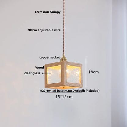 DecorBites™ Glass LED Pendant Lamp with Walnut Wood Brass Accent