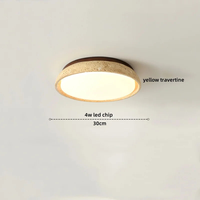 Decorbites™ Japan-Stil LED-Deckenleuchte Gelber Travertin-Stein Holz-Basis Schlafzimmerleuchte