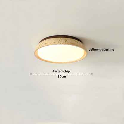 Decorbites™ Japan-Stil LED-Deckenleuchte Gelber Travertin-Stein Holz-Basis Schlafzimmer-Leuchte.