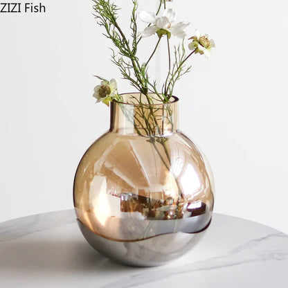 Decorbites™ Bernsteinglas-Vase Schreibtischdekoration Rund Blütenraum-Dekor