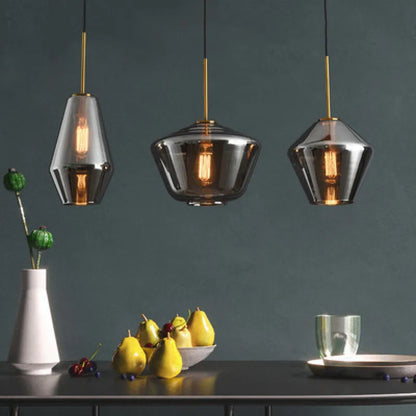 DecorBites™ Gray Amber Glass Pendant Lamp for Home and Office Lighting