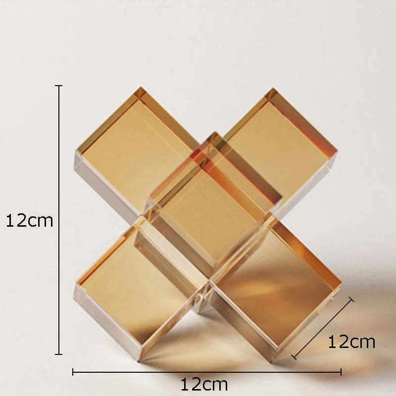 Decorbites™ Kreuz-Kristall-Geometrische-Glas-Skulptur-Schreibtisch-Dekoration Frosted Quadratische Statue