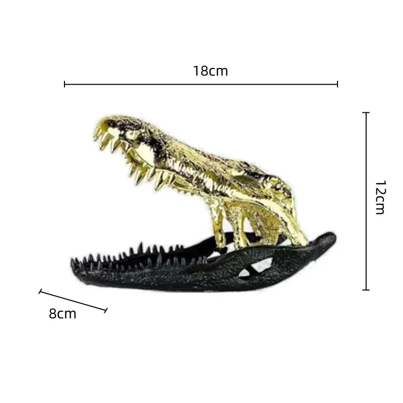 Metallic Crocodile Skull Decor