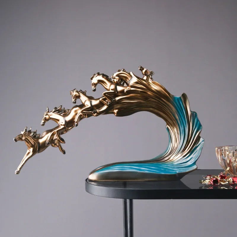 Decorbites™ Galoppierendes Pferd Luxus-Skulptur: Elegante Dekoration für Büro, Wohnzimmer & Geschäft.