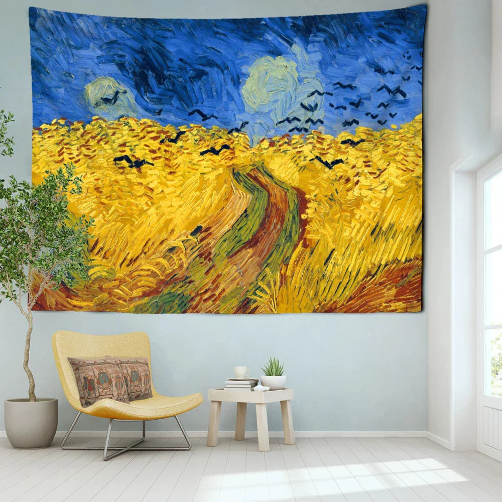 Decorbites™ Golden Field Öl-Gemälde-Teppich Wandbehang - Retro-Hippie-Kunst-Dekoration
