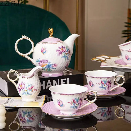 Decorbites™ Blumenmuster-Kaffeetassenservice für elegante Tischdekoration