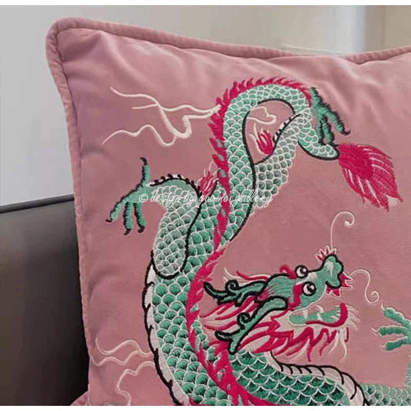 Decorbites™ Drachen-Samt-Kissenbezug 48x48 Rosa Außendekoration für Sofa und Bett