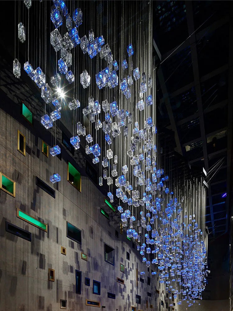 DecorBites™ Crystal Cube Pendant Light: Modern Designer Chandelier for Home & Hotel Settings