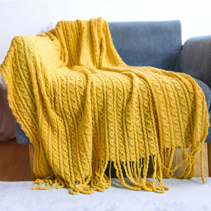 DecorBites™ Geometric Knit Sofa Blanket with Tassels