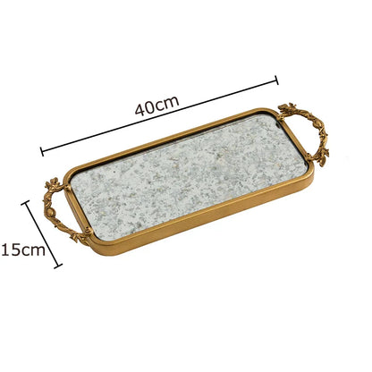DecorBites™ Golden Glass Tray Branch Storage Cosmetics Organizer Jewelry Display Plate