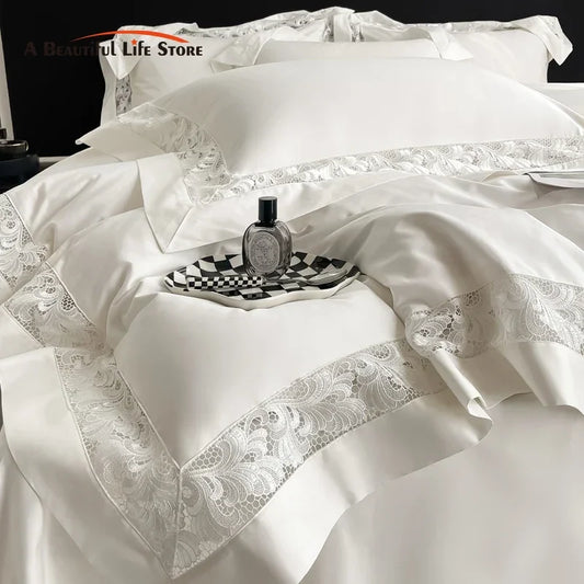 Decorbites™ Spitzenstickerei 1200TC Ägyptische Baumwolle 4-teiliges Bettwäsche-Set mit breitem Hohl-Design