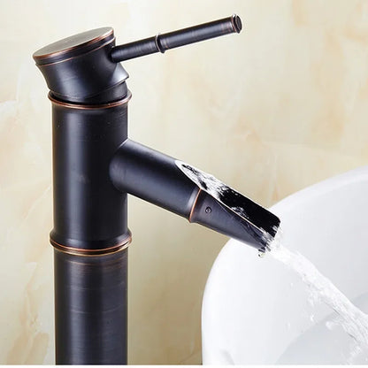 Decorbites™ Schwarze Bronze Wasserfallarmatur Bambus Badezimmer Waschtischarmatur Hoher Bogen Mischer