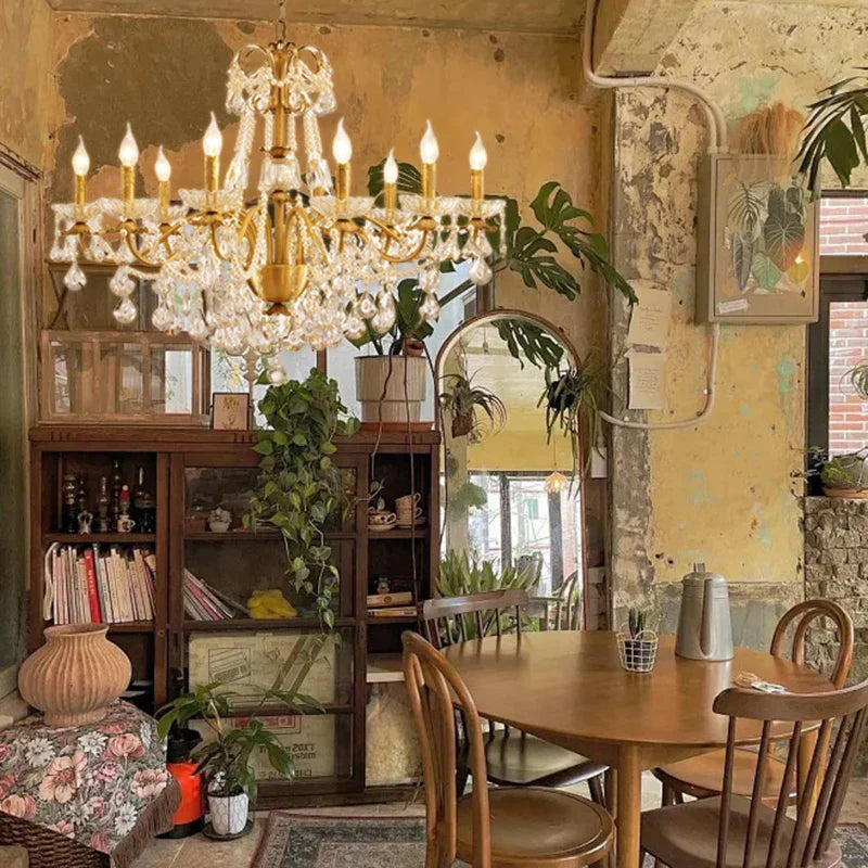 Gold Brass Crystal Chandelier