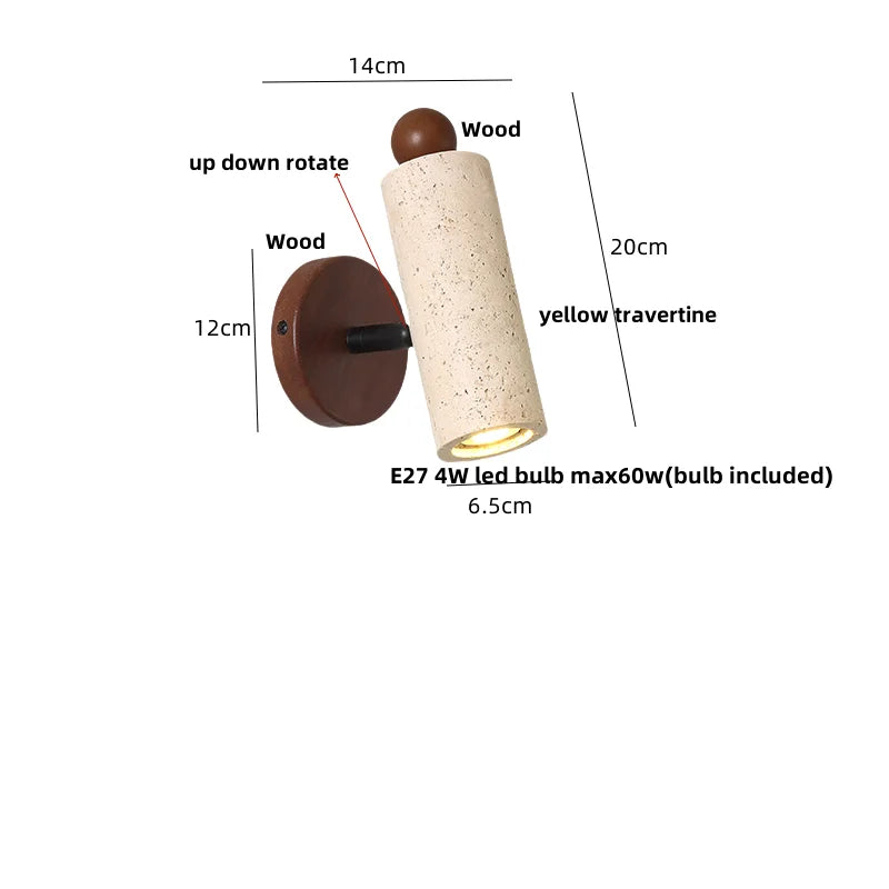 DecorBites™ LED Wall Sconce Yellow Travertine Stone Wood Nordic Modern Rotate Bedside Lamp