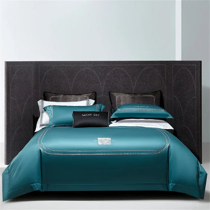 Decorbites™ Baumwoll-Satin-Jacquard-Stickerei-Bettwäsche-Set mit elastischem Spannbettlaken & Daunendeckelbezug