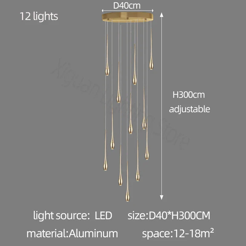 Decorbites™ Gold LED-Kronleuchter für das Wohnzimmer und die Treppe eines Duplex-Villas
