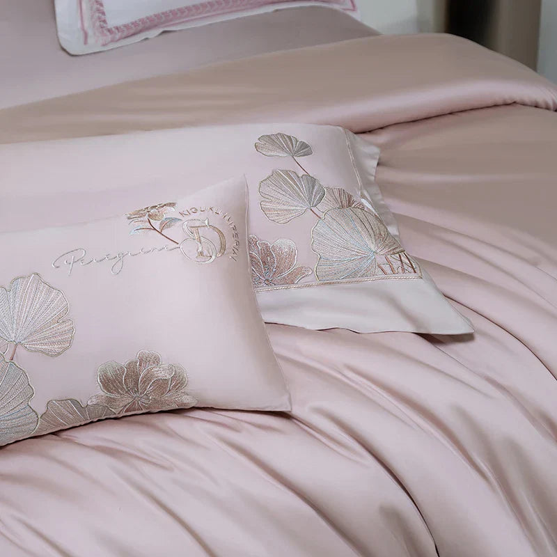 DecorBites™ Cotton Flowers Embroidery Bedding Set with Soft Silky Finish