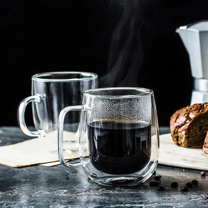 DecorBites™ Glass Coffee Mug with Heat Resistant Handle – Bar Drinkware Cup