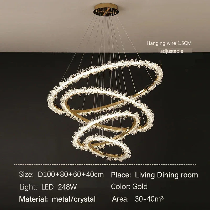 Decorbites™ Golden Round Crystal Chandelier | Nordischer Luxus-LED-Halo-Lüster für das Wohnzimmer