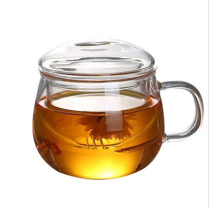 Decorbites™ Glas-Teetasse mit Infuser und Deckel - 350 ml Trinkgefäß für Zuhause und Büro