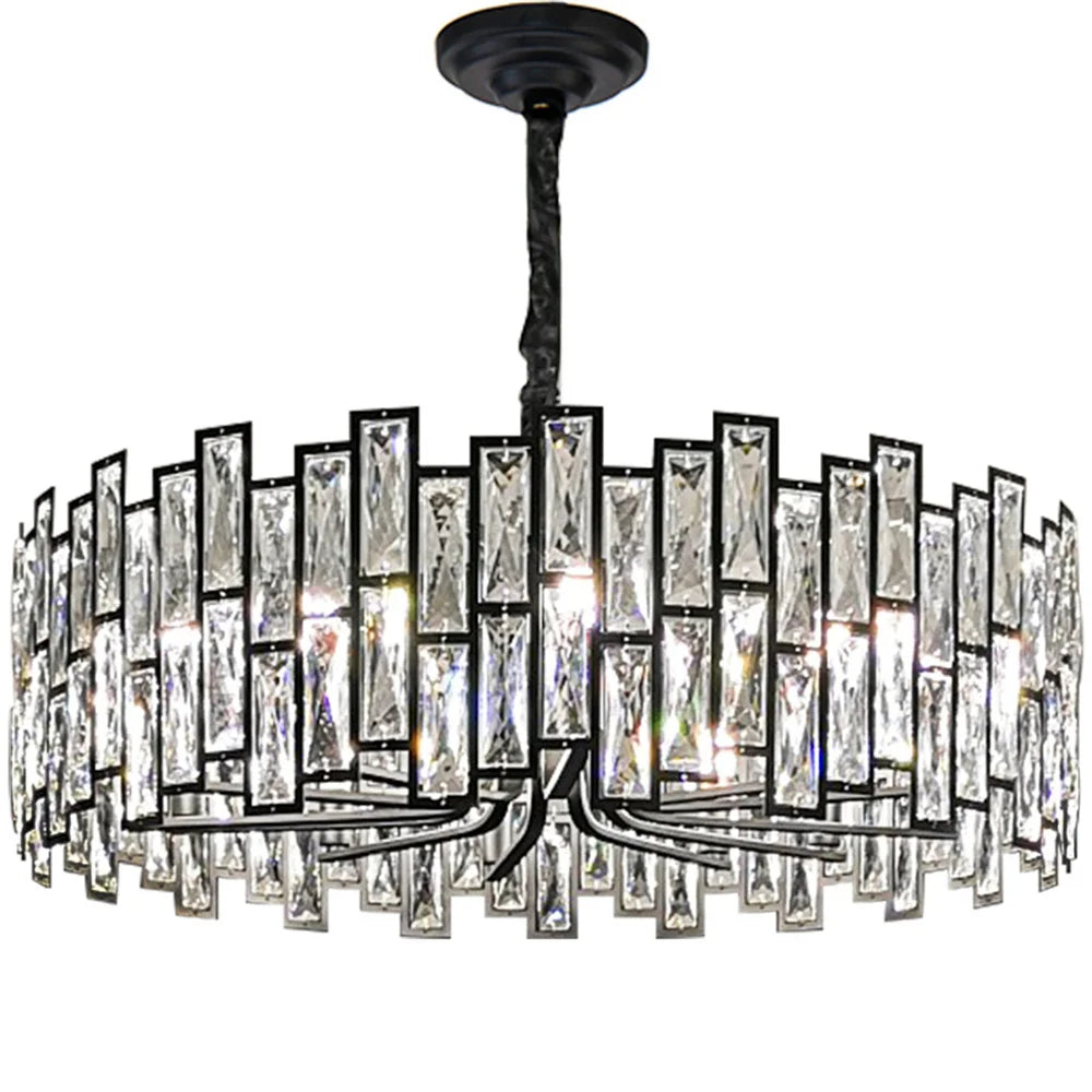 Decorbites™ Schwarzer Kristall-Kronleuchter: Elegante runde Hängeleuchte für Wohnzimmer, Esszimmer und Restaurant