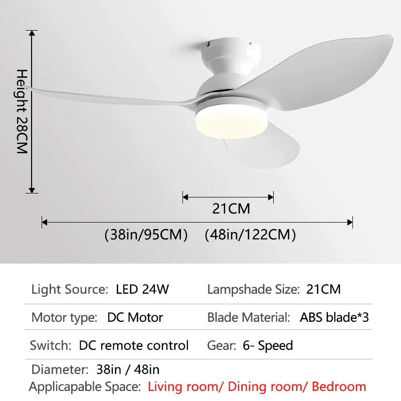 Decorbites™ 48" Schwarzer Deckenventilator mit niedrigem Bodenabstand, modernem Design und LED-Licht
