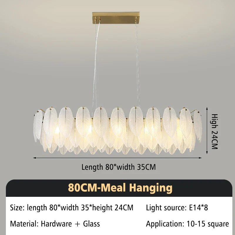 DecorBites™ Glass Feather Chandelier: Luxury Art Decor for Living Dining Room