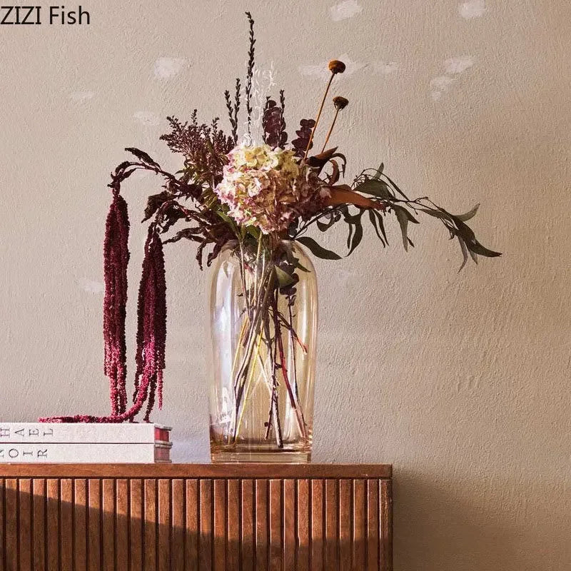 Decorbites™ Bernstein-Glasvase Transparente Hydroponik-Blumentopf Modernes Wohnaccessoire