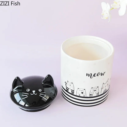 Decorbites™ Schwarze Katze Keramik-Schmuckdose Kosmetikdose Duftgefäß Bonbon-Dosen