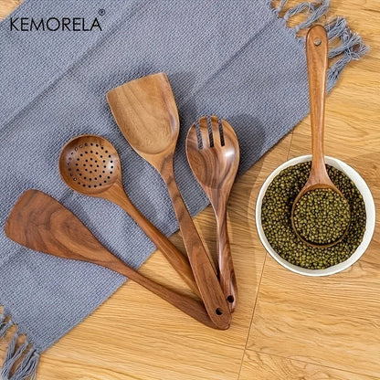 DecorBites™ 5-Piece Natural Wooden Tableware Set | Kitchen Cookware Utensils