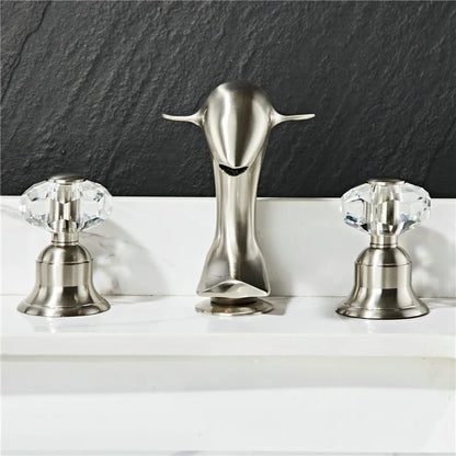DecorBites™ Gold Basin Faucet: Brass Nickel Dolphin Bathroom Sink Faucet, 3 Hole Widespread