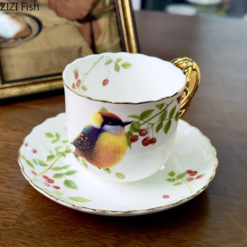 Decorbites™ Vogelmuster Keramik vergoldete Kaffeetasse & Untertasse Set
